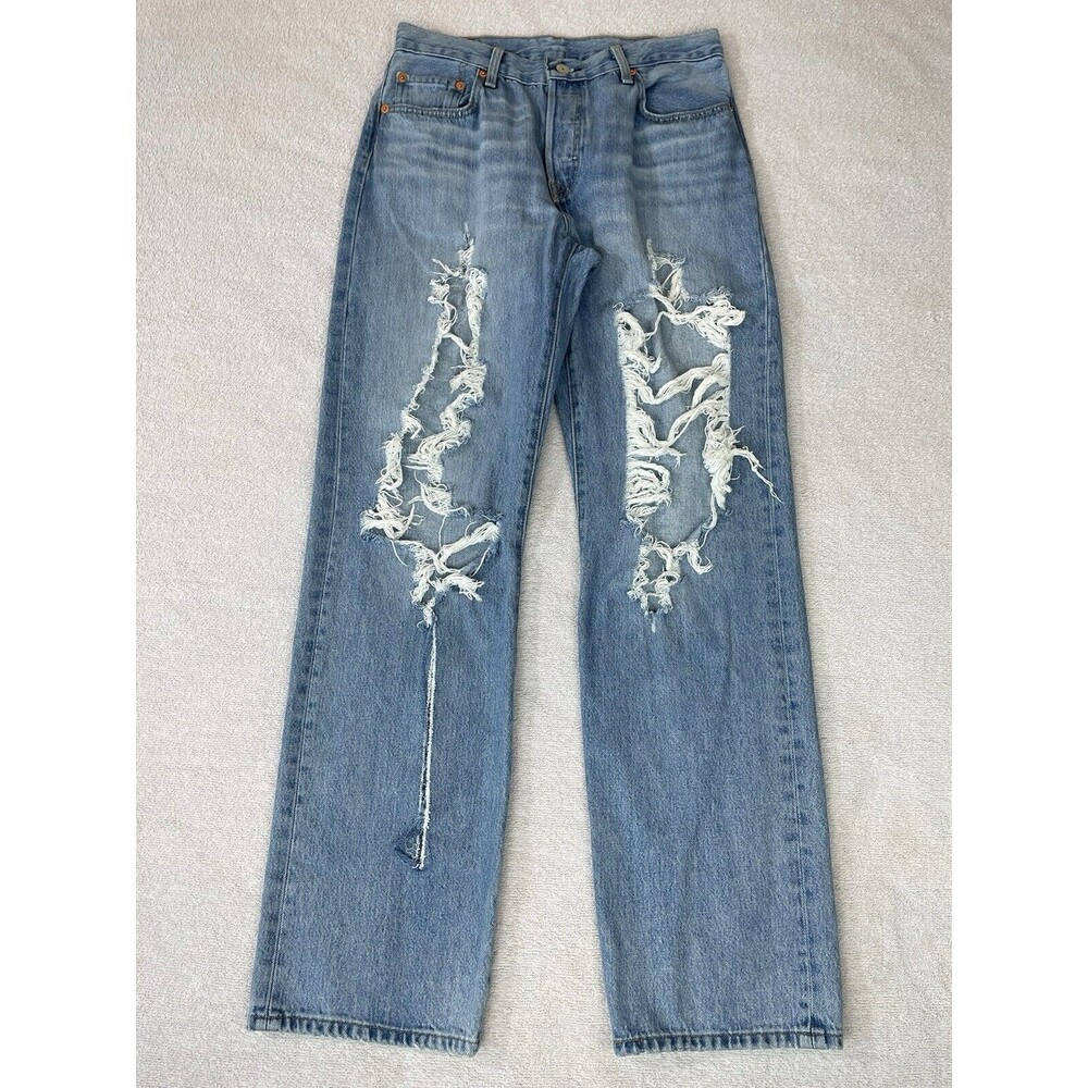 Levi's Premium 501 '90s Selvedge Jeans Women's W28 L32 Big E Destroyed Mid-Rise - Picture 2 of 16